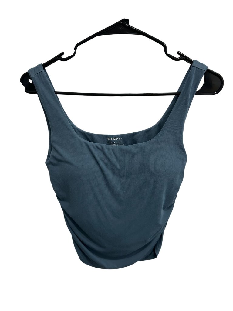 Ogl Small Ruched Blue Sleeveless Tank Top Stretchy Soft Fabric Clean Girl